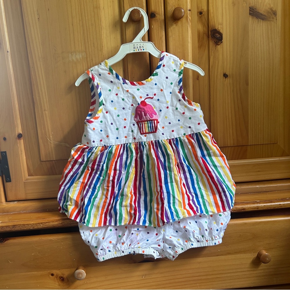 VTG Colorful Baby Dress with Cupcake Design
